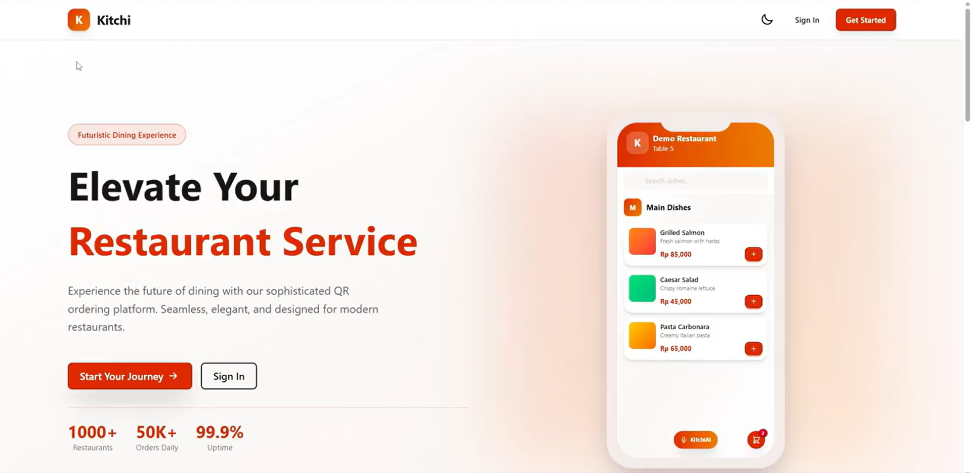 Kitchi restaurant ordering landing page