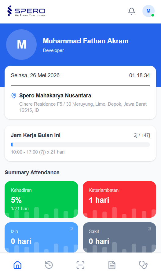 Spero attendance mobile app dashboard
